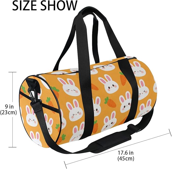 Sports Duffel Bag Easter Orange Gym Bags for Women Men Round Travel Weekender Overnight Duffel Bag Rabbits Carrots