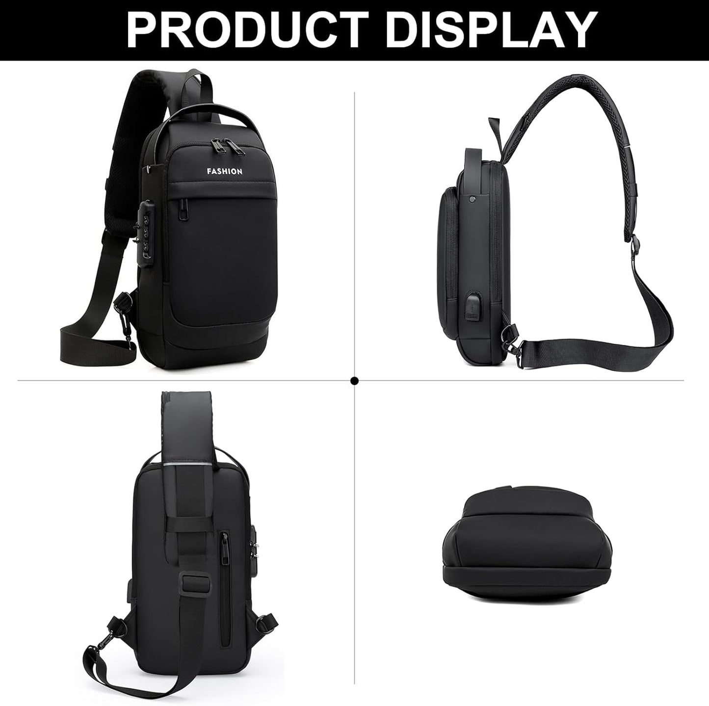 Sling Bag for Men Anti-theft USB Crossbody Shoulder Backpack Purse Waterproof PU Leather Chest Bag Travel Daily Use