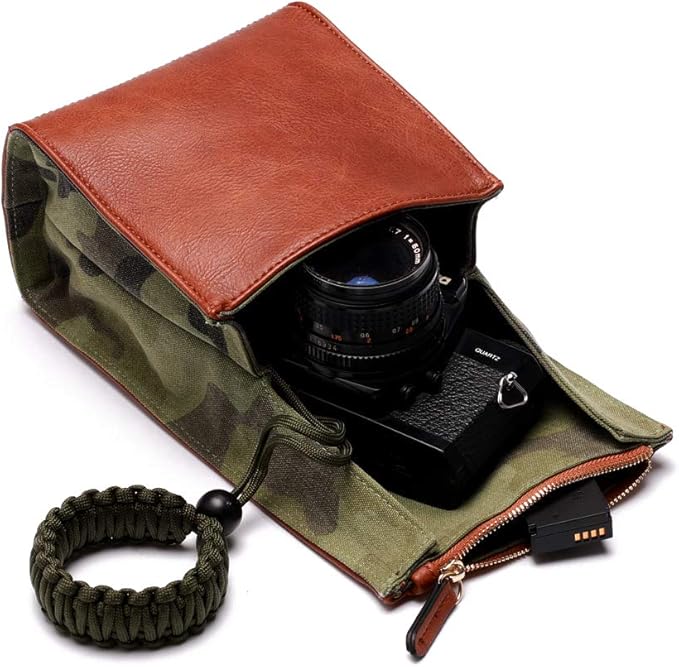 CANPIS Mirrorless Camera Case, Leather Small Camera Bag Lens Pouch, Photography Travel Bag, Outdoor Carry-on Storage Bag (not support DSLR Camera and Long Lens)