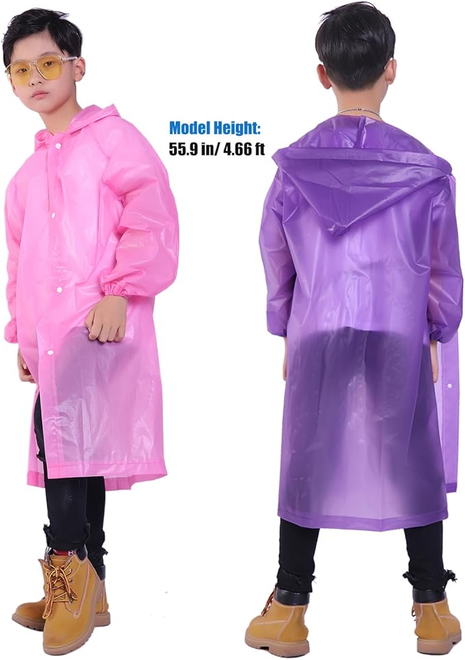 Kids Rain Jacket, 2 Pack Rain Ponchos for Kids - Reusable Raincoats for Boys and Girls Waterproof Outdoor Rain Gear