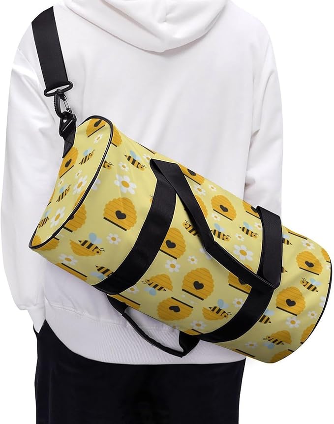 Workout Lightweight Duffel Bags Honey Bee Hive Yellow Basketball Football Weekender Bag Foldable Gym Travel Bags for Men Women