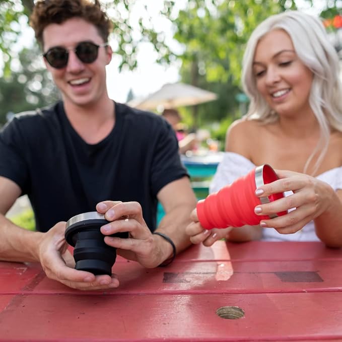 HYDAWAY 16oz Collapsible Travel Cup - Silicone Collapsible Cup with Stainless Steel Rim, BPA-Free, Reusable, Durable for Camping, Travel & Everyday Use