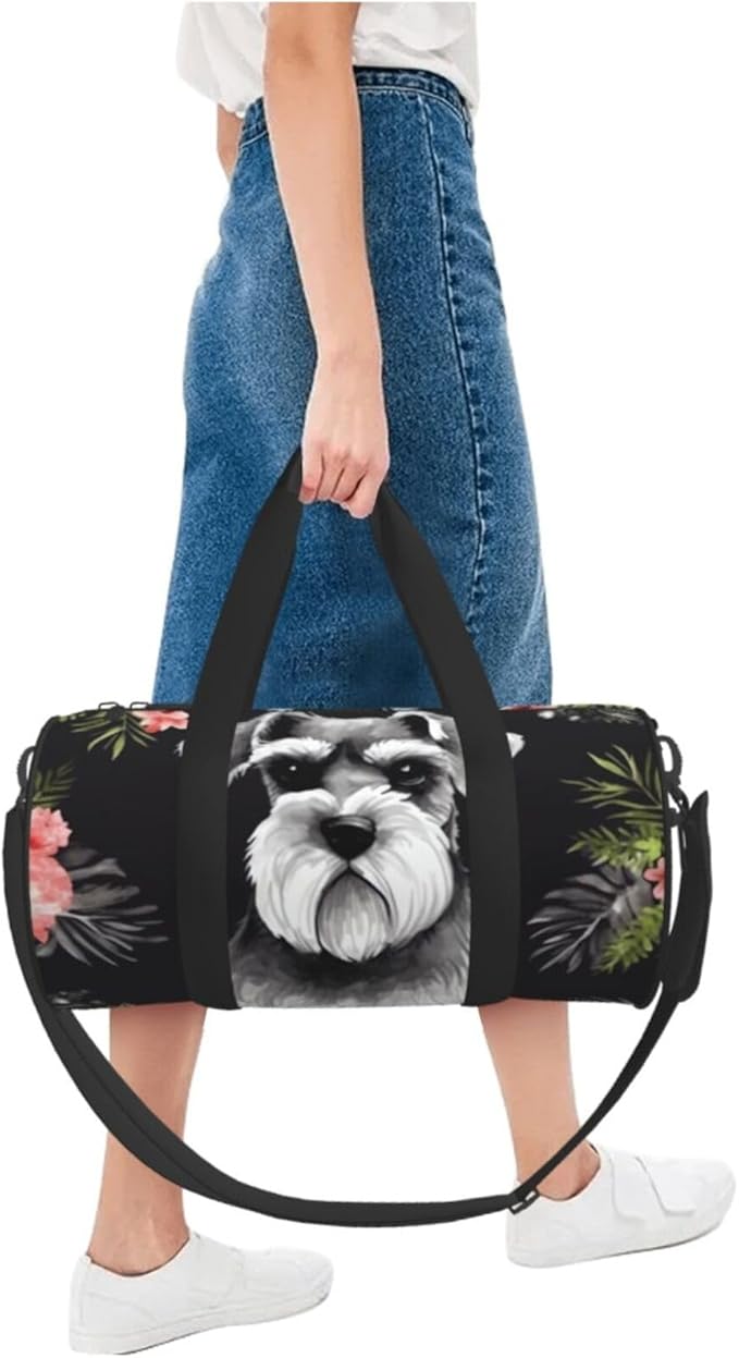 Travel Duffel Bag Lightweight Carry On Weekender Overnight Bags Schnauzer Sports Tote Gym Backpack with Adjustable Strap Hospital Bags Foldable Luggage Bag for Women Men