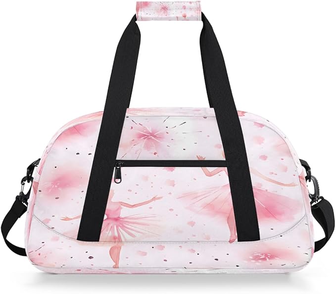 Duffle Bag for Women Men, Pink Ballet Watercolor Gym Bag for Travel Sports, Lightweight Waterproof Weekender Overnight Bags with Adjustable Strap