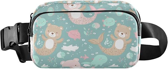 Kawaii Bear Mermaid Fanny Pack for Women Men Water Resistant Fashion Waist Packs with Adjustable Strap Belt Bag for Travel Workout Jogging Hiking 21220264