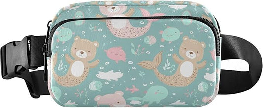 Kawaii Bear Mermaid Fanny Pack for Women Men Water Resistant Fashion Waist Packs with Adjustable Strap Belt Bag for Travel Workout Jogging Hiking 21220264