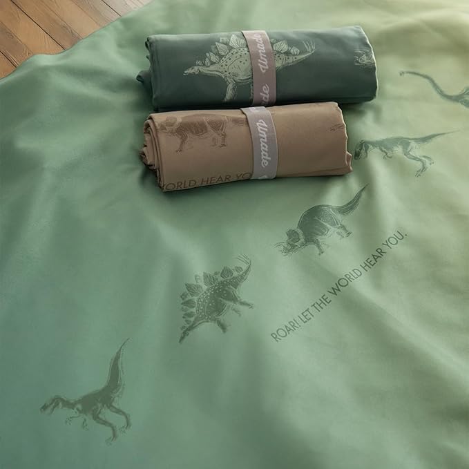 Umade Microfiber Quick Dry Towel, 59" x 29.5" - Compact Lightweight Travel/Backpack/Camping/Yoga Towels with Hanging Loop & Elastic Strap, Dinosaur Design (Golden Canopy Green)