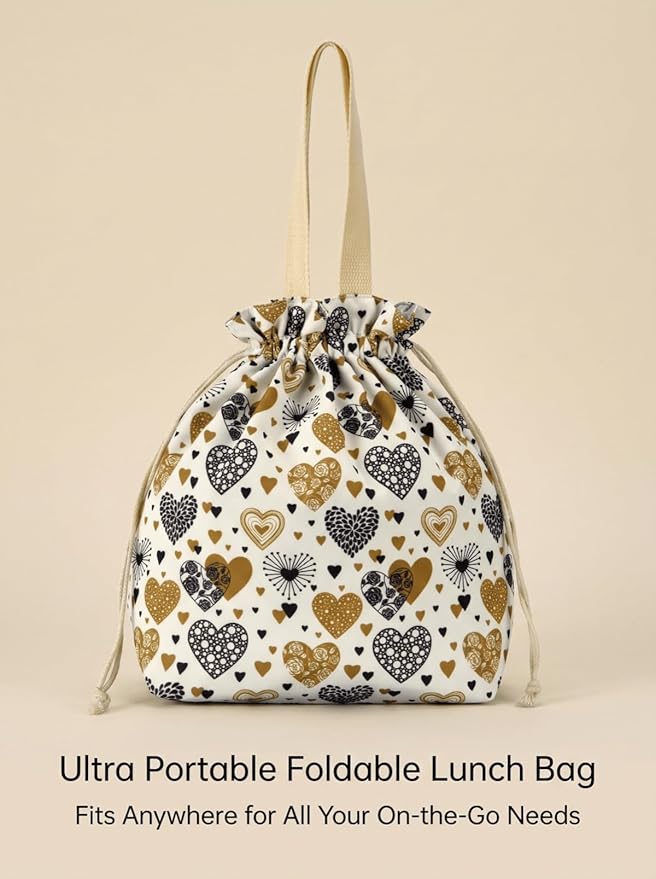 Reusable Small Lunch Bag,Drawstring Lunch Bag,Insulated Handbag Tote bag with Handle (Yellow)