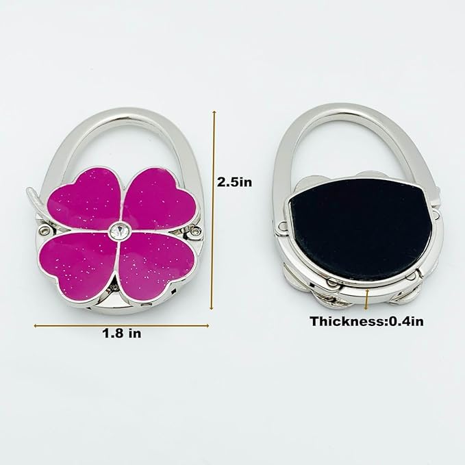 Four Leaf Clover Design Foldable Handbag Hanger Folding Purse Table Hook Holder (Purple)