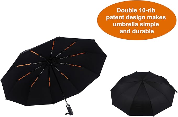 46 Inch Compact Umbrellas for Rain - Travel Small Umbrella - Automatic Folding Umbrella - Windproof Portable Umbrella, Double 10-rib