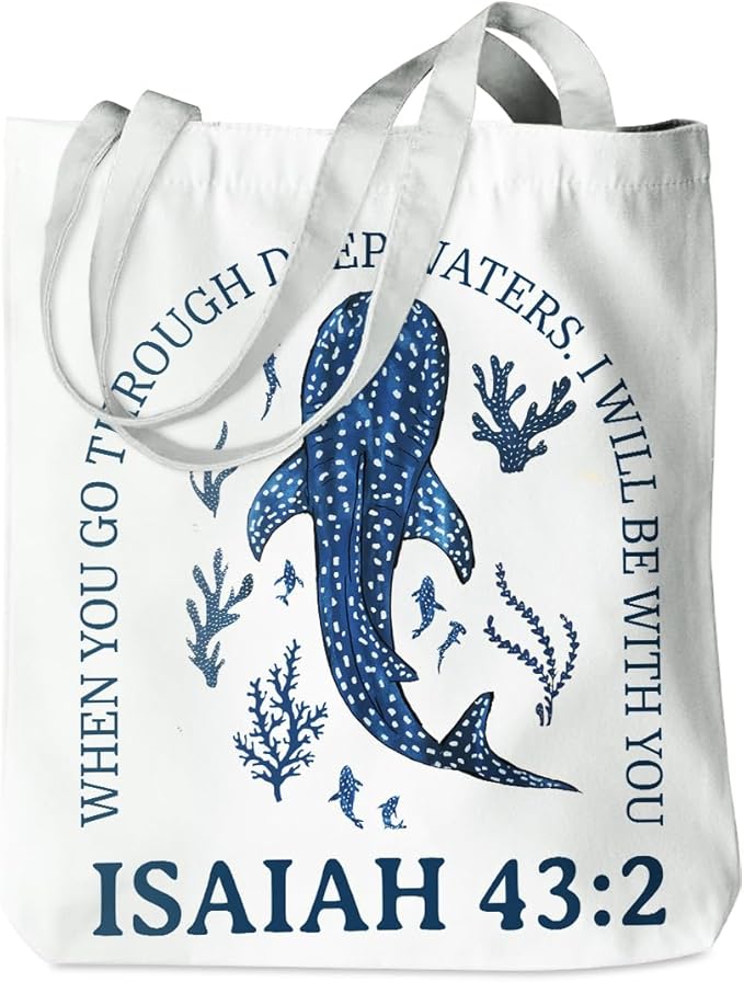 Floral Beach Whale Shark Gifts Jellyfish Christian Canvas Tote Bag for Work Totes for Women Christmas Bible