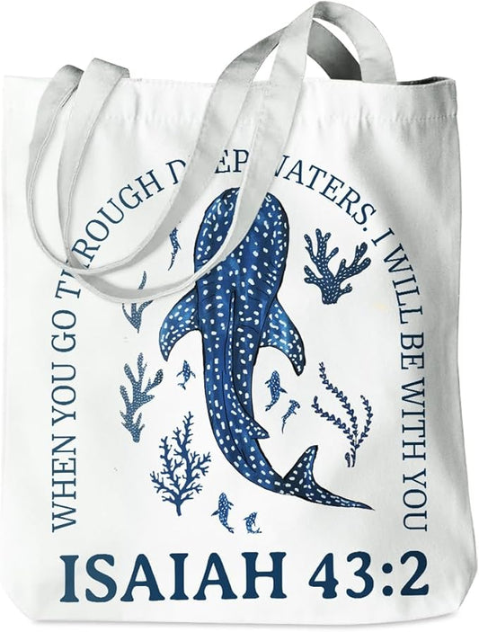 Floral Beach Whale Shark Gifts Jellyfish Christian Canvas Tote Bag for Work Totes for Women Christmas Bible