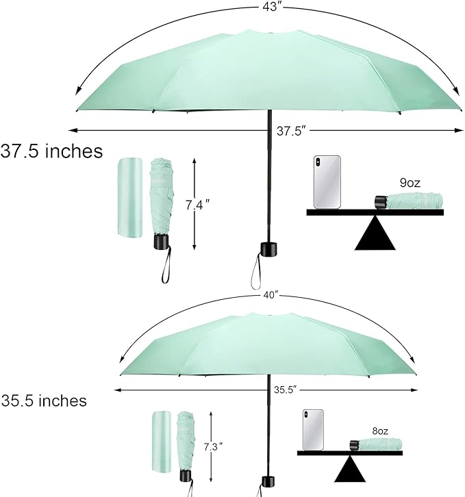 TradMall Mini Travel Umbrella, Portable Lightweight Compact Parasol with 95% UV Protection for Sun & Rain