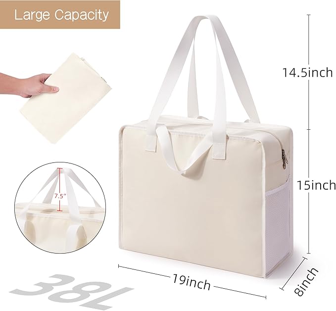 Utility Tote Beach Bag Waterproof Sandproof Women 38L Large Travel Shoulder Handbag Pool Bag Zip Foldable Bottom Pad