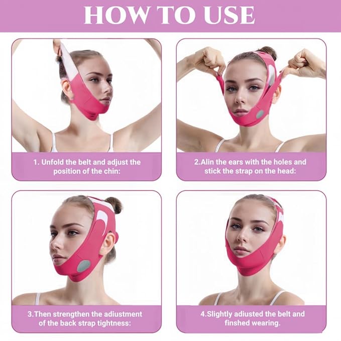 Graphene V-Line Mask Chin Up Mask V Shaped Face Mask Chin Strap for Sleeping,Jawline Shaper,red,Medium