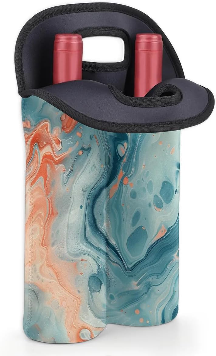 Wine Carrier Tote Personalized Bag for 2 Bottles - Neoprene Wine Bottle Holder with Carry Handle, Wine Protective Bag Insulated Bag Beer Cans Water Bottle Holder for Travel Picnic,Style25