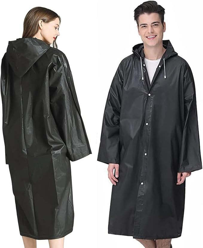 Rain Coat Poncho for Adult, 2 Pack Women Men Reusable Raincoats Emergency with Hood and Drawstring