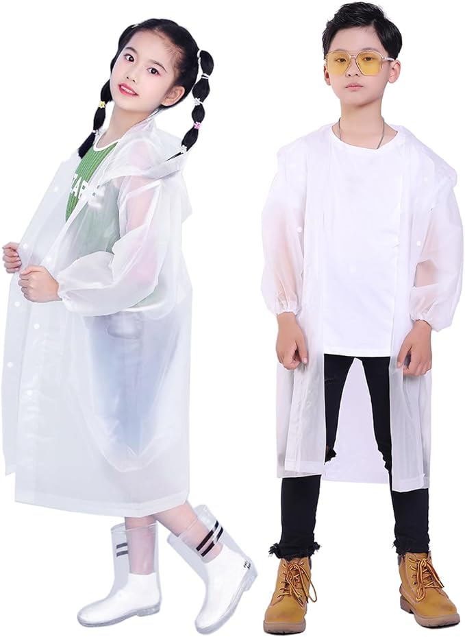 Kids Rain Jacket, 2 Pack Rain Ponchos for Kids - Reusable Raincoats for Boys and Girls Waterproof Outdoor Rain Gear