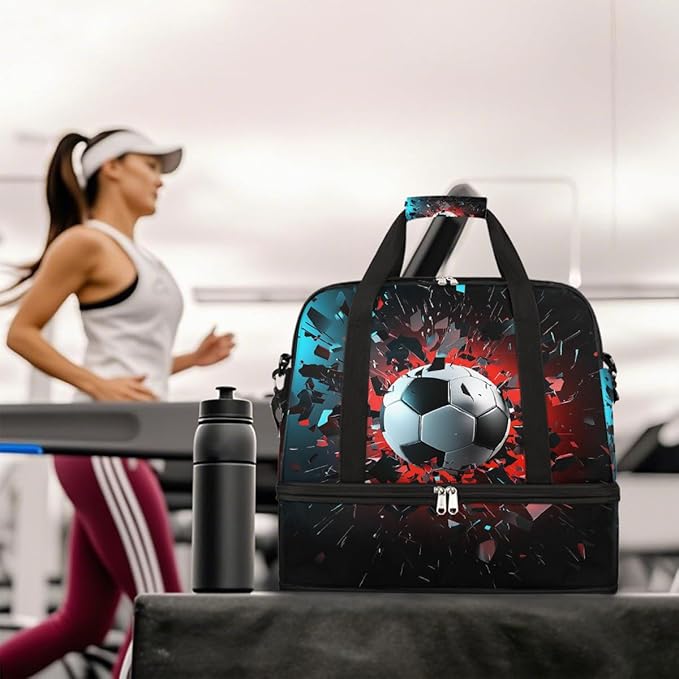 Football Break Sports Duffel Bag Lightweight Gym Bag with Shoe Compartment Waterproof Travel Weekender Bag for Women and Men