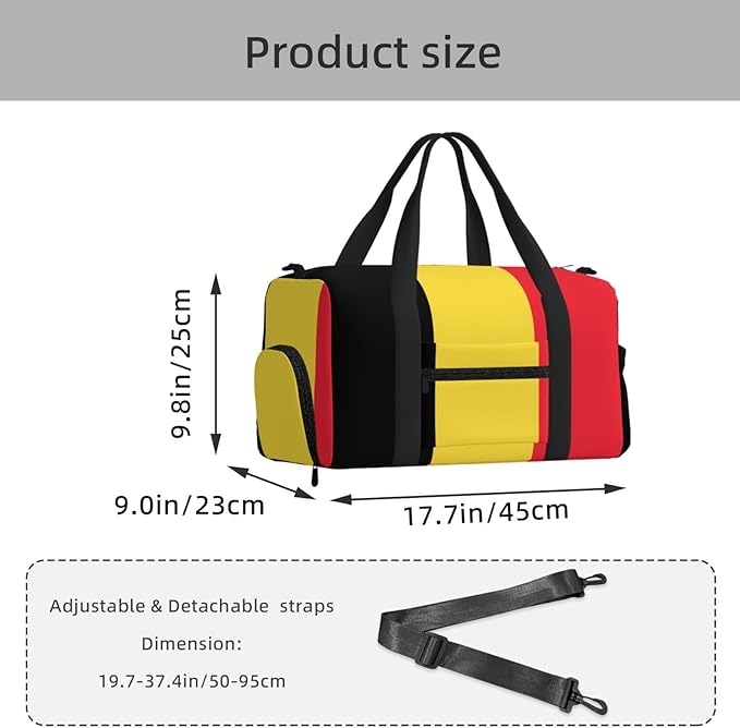 Flag of Belgium Print Gym Bag with Shoe Compartment for Women Men, 17.7in Sports Duffle Weekender Tote, Overnight Travel Duffel Bag Carry On