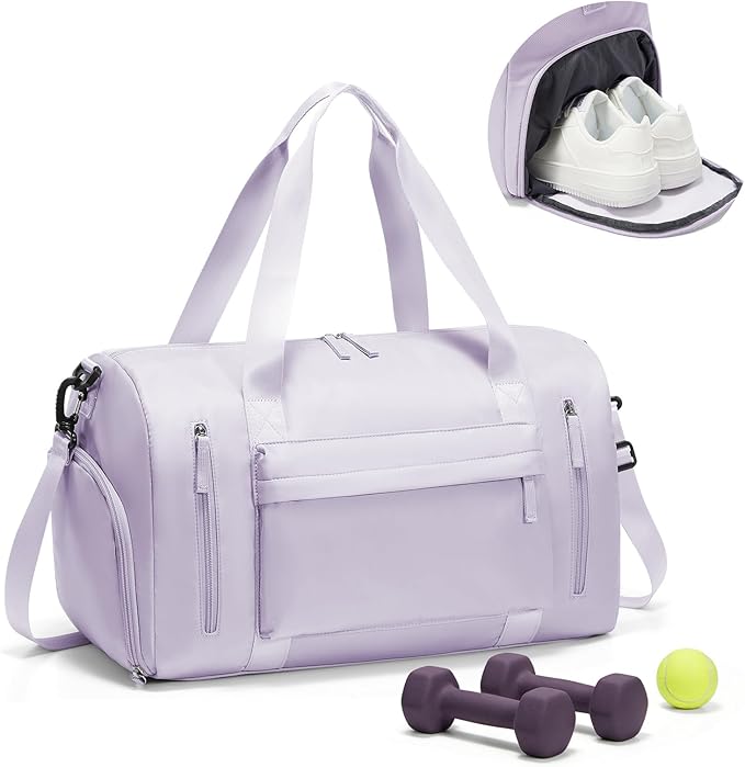 Gym Bag for Women,Travel Duffel Bag with Shoes Compartment Personal Item Carry On Overnight Bag for Mens Weekender Bag Training Handbag Sports Gym Tote Bag Yoga Bag Purple
