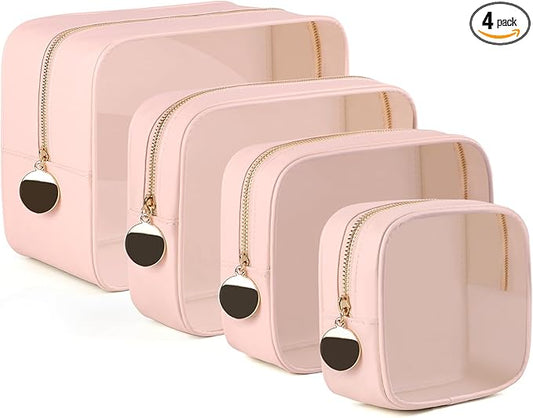 4PCS Clear Makeup Bag Set, Waterproof TPU Purse Organizer Pouches, TSA Approved Toiletry Bag, Diaper Bag Organizer Pouch, Travel Organizer Bags for Women and Kids