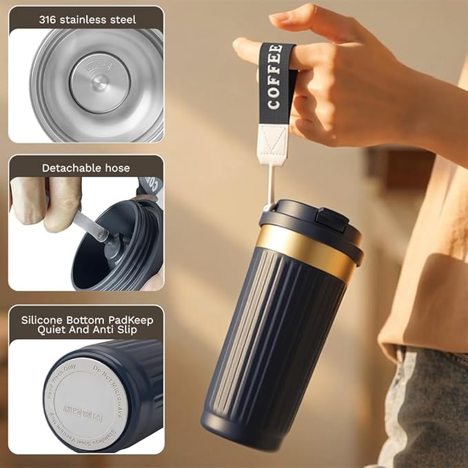 Vacuum-Insulated Stainless Steel Travel Coffee Mug, Leak-Proof Reusable Coffee Cup with Lid-Keeps Drinks Hot & Cold for Hours, Durable Double Wall Tumbler for Men & Women (5th-Dark Blue, 18OZ)