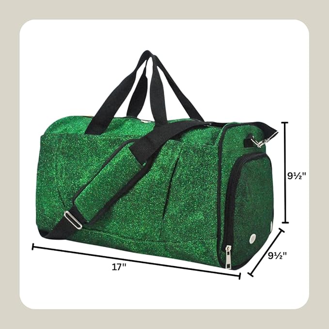 NGIL Glitter Cheers Sports Gym Duffel with Shoe Compartment and Small Carry on Travel Tote Bags for Women, Gym bag, Overnight bags for Women, Cheer Bag (Glitter-Green)