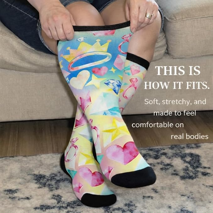 Extra Wide Diabetic Socks for Swollen Feet Men Women Non Binding Soft Stretch Colorful Design