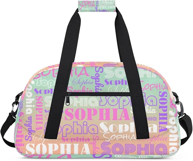 Custom Gymnastics Bag with Name for Girls, Personalized Kids Dance Bag Duffle Bag Overnight Bags for Travel, Gradient Green Peach