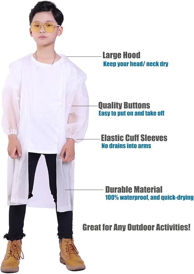 Kids Rain Jacket, 2 Pack Rain Ponchos for Kids - Reusable Raincoats for Boys and Girls Waterproof Outdoor Rain Gear