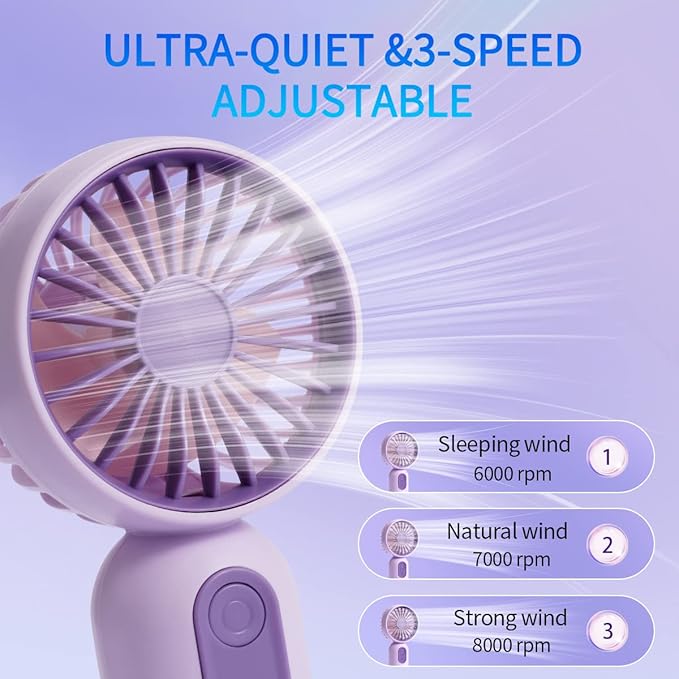 Mini Portable Fan 6 Pack, Cute Handheld Battery Operated Lightweight Small Personal Fans with 3 Speeds and USB Rechargeable Eyelash Fan for Stylish Girl Kids Women Men Office Outdoor Travel Camping