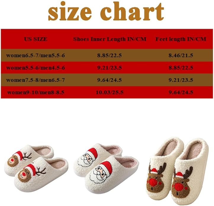 Unisex Xmas Elk Shoes Santa Reindeer Cute Strawberry Cartoon Christmas Tree Pink Bow Memory Foam Soft Plush House Slippers Indoor/Outdoor