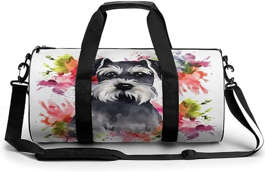 Sports Gym Bag for Women Men Travel Duffel Bag Tote Weekender Bag Schnauzer Carry on Overnight Bag for Travel Swimming Fitness Workout Sports Duffle Bag