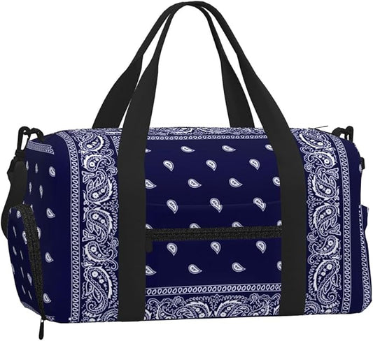 Bandana True Blue Women'S Gym Duffle Bag With Shoes Compartment, Ideal For Travel, Gym, Sports, Duffel, Weekender