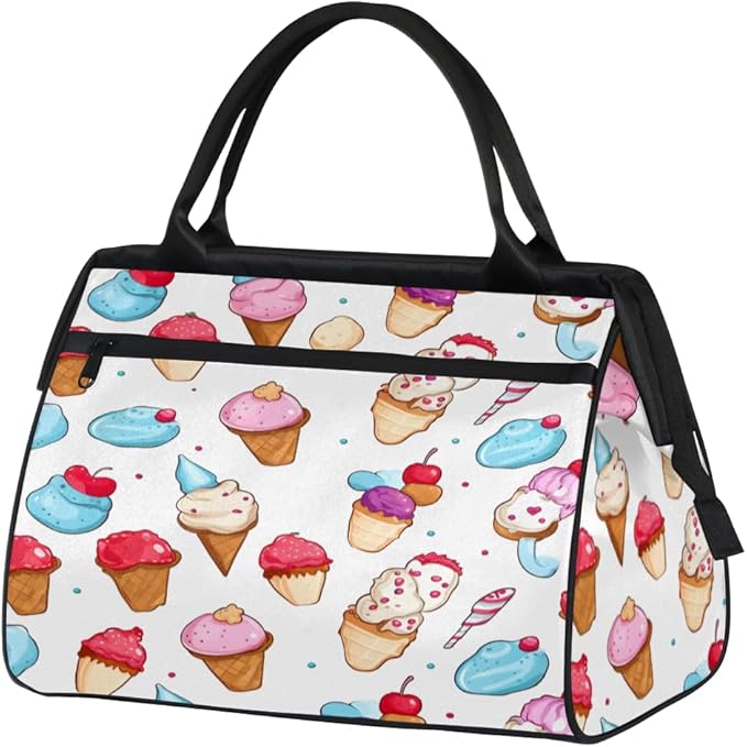 Summer Ice Cream Overnight Weekender Bag for Women Men Travel Duffel Bags Waterproof Luggage Carry on Sports Yoga Gym Bag