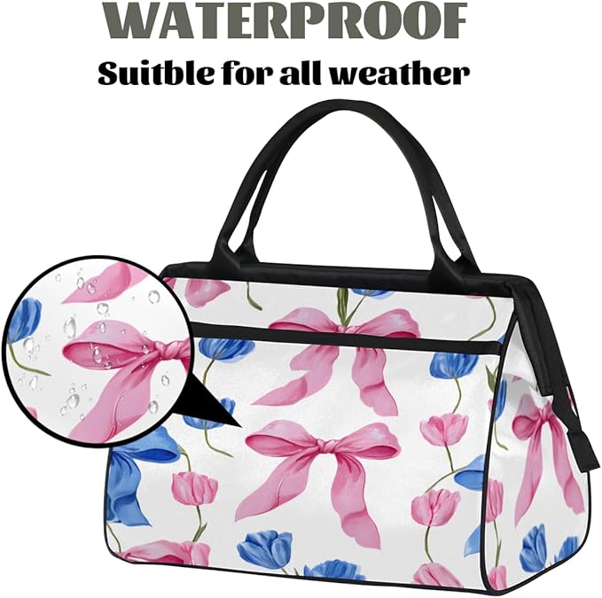 Bow Tie Flowers Overnight Weekender Bag for Women Men Travel Duffel Bags Waterproof Luggage Carry on Sports Yoga Gym Bag