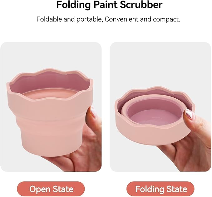 2Pcs Collapsible Paint Brush Washer, Brush Holder Cleaner Painting Water Cup Portable Silicone Washing Bucket for Watercolor Oil Painting(Pink)