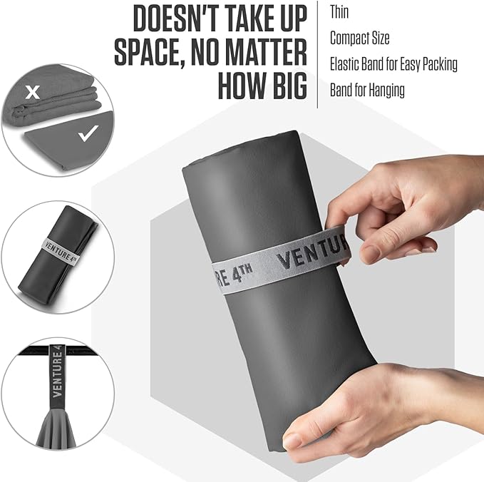VENTURE 4TH Quick Dry Towel. Microfiber Travel Towel Ideal for Camping, Hiking, Backpacking, Gym. Lightweight & Fast Drying Travel Towels for Body. Compact & Easy to Pack - Charcoal Medium