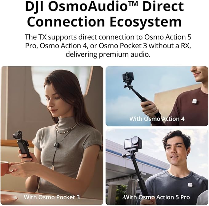 DJI Mic Mini (1 TX + 1 RX), Wireless Lavalier Microphone for iPhone/Camera/Android, Ultralight, Detail-Rich Audio, Noise Cancelling, Automatic Limiting, Vlog, Streaming, 400m Transmission