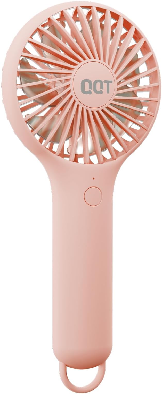 QQT Mini Handheld Fan, Small Personal Fan with 3 Speeds, Portable Battery Operated, USB Rechargeable Makeup Eyelash Dryer, Strong Airflow for Travel, Office, Outdoor, Women, Men, and Kids(Pink)