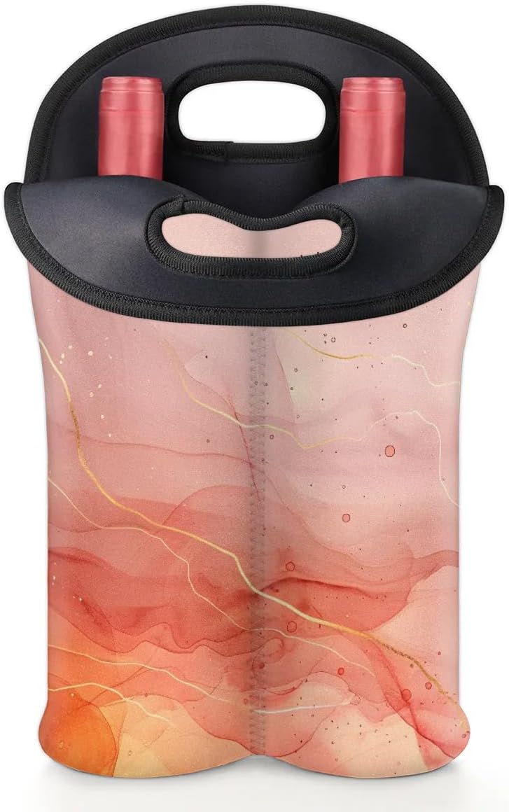 Wine Carrier Tote Personalized Bag for 2 Bottles - Neoprene Wine Bottle Holder with Carry Handle, Wine Protective Bag Insulated Bag Beer Cans Water Bottle Holder for Travel Picnic,Style17