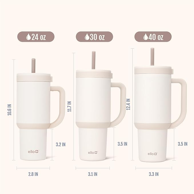 Ello Oasis 24 oz Tumbler with Handle & Retracting Straw | Reusable Insulated Stainless Steel Cup 100% Leakproof, Gifts for Teens Women Men | Keeps cold for 24 Hours, Cup Holder Friendly, Cream Tonal
