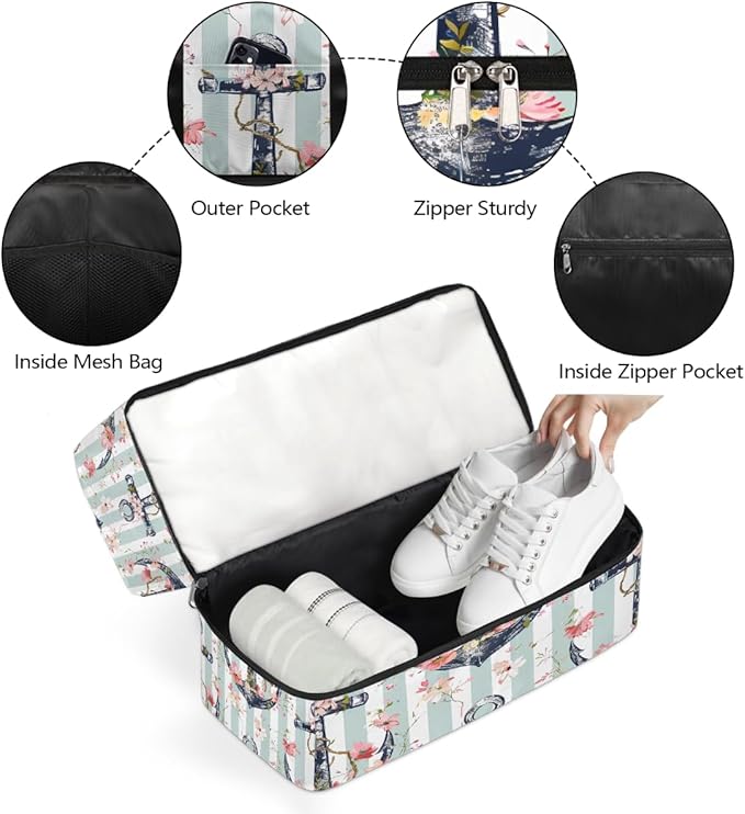 Vintage Anchor Flower Stripe Sports Tote Gym Bag for Women Men, Travel Duffel Bag with Shoe Compartment Large Capacity Workout Overnight Bag for Fitness Yoga Swimming Weekend