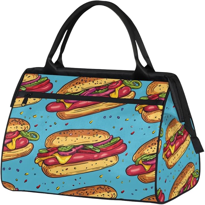 Hot Dog Print Overnight Weekender Bag for Women Men Travel Duffel Bags Waterproof Luggage Carry on Sports Yoga Gym Bag