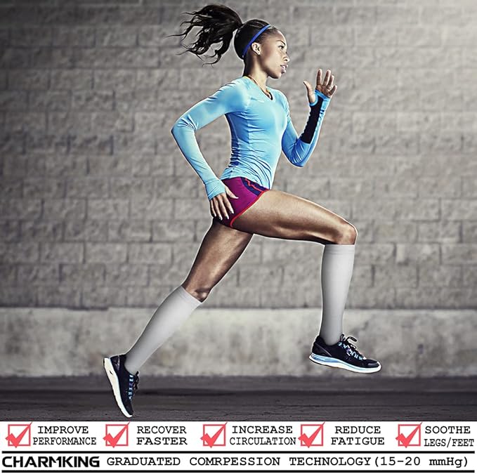 CHARMKING 6 Pairs-Compression Socks for Women & Men Circulation Best Support for Nurses, Running, Athletic,Flight Travel