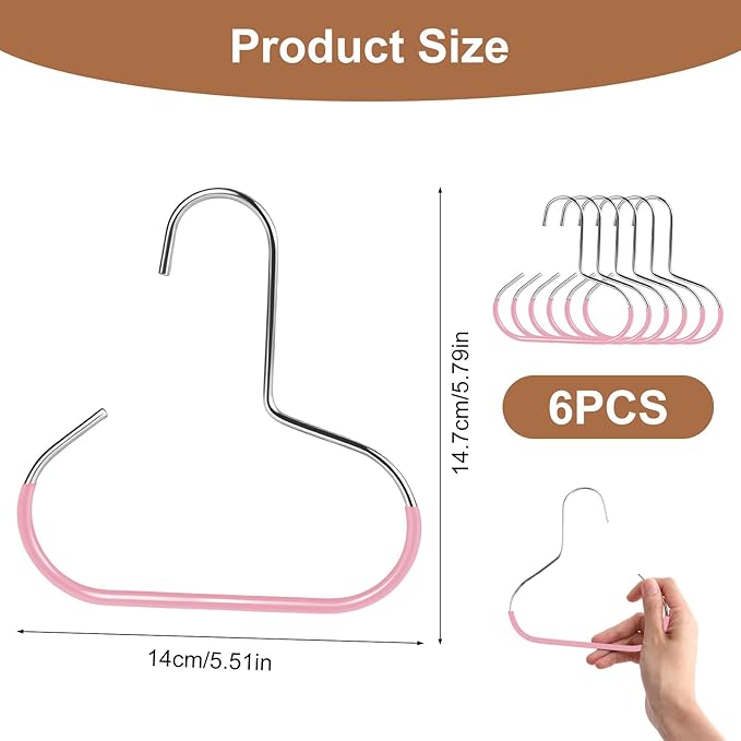 6 Pcs Hat Organizer for Baseball Caps, Heavy-Duty Metal Closet Cap Rack Holder for Space-Saving, Cap Organizer for Baseball Caps, Beanies, Belts, Purses (Pink)