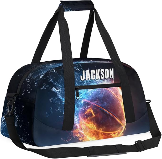 Custom Flame Basketball Gym Duffel for Kids Boys,Personalized Duffel Bag Overnight Bags for Travel Weekender Practice Sports