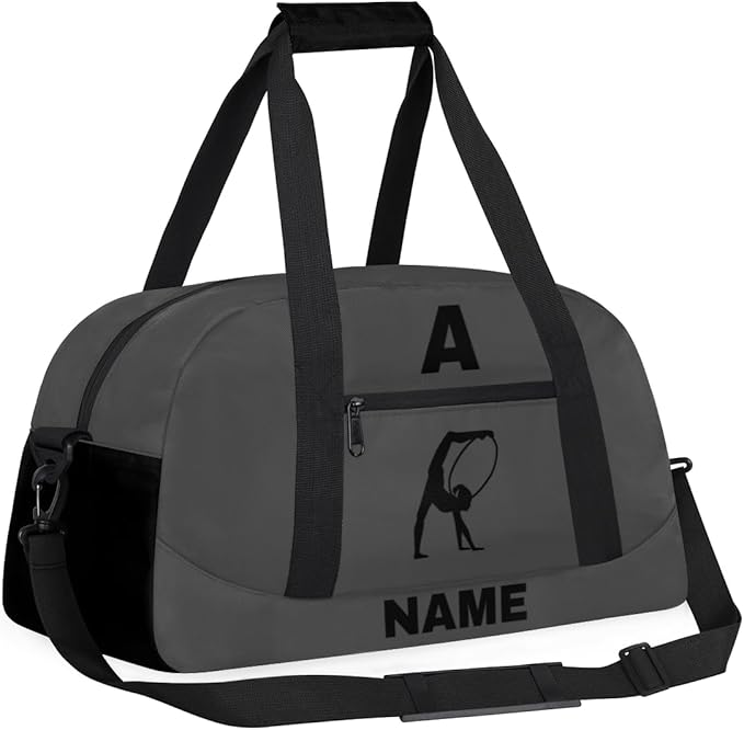 Personalize-Kids-Sports-Duffel-Bags With Custom Name Text Carry-On Overnight Travel Gym Lightweight Dance Pattern Sports Bags For Girls Boys Kids,Grey