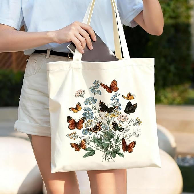 Canvas Tote Bag for Women, Vintage Print Handbag, Aesthetic Shopping Bag for Work Travel Beach, Everyday Shoulder Tote